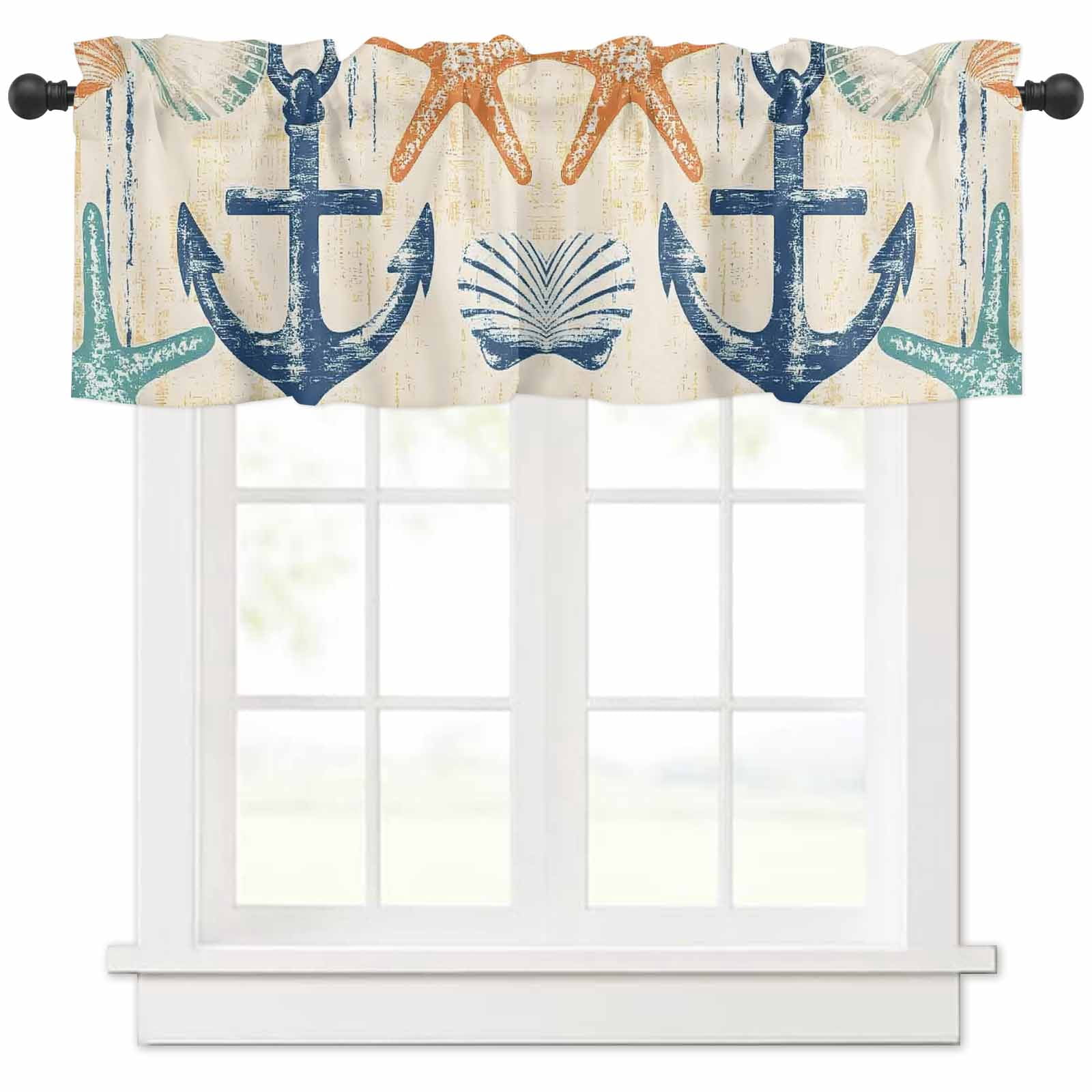 nqOlkjepod Nautical Anchor Farmhouse Short Window Curtain Valances ...