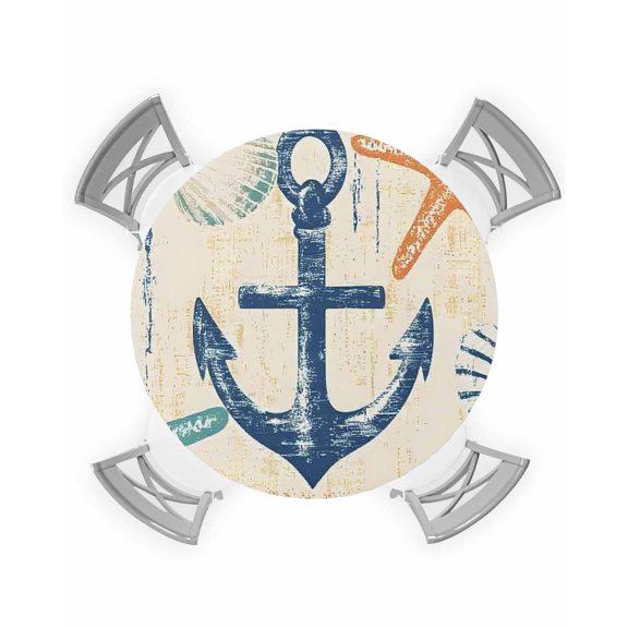 nqOlkjepod Nautical Anchor Round Tablecloth, Fitted Table Cover with Elastic for 36"-44" Round Tables, Summer Coastal Ocean Vintage Starfish Table Cloth Outdoor Dinning Party Waterproof Tablecloths