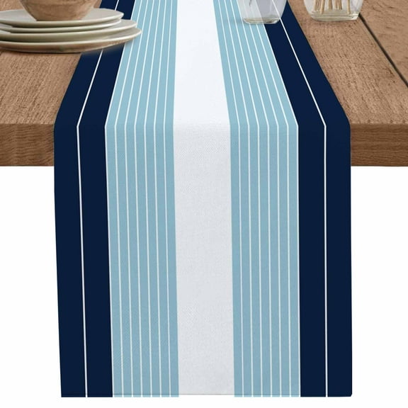 nqOlkjepod Navy Blue Aqua Stripe Table Runner 108 Inches Long Farmhouse Dress Scarves, Modern Art Horizontal Striped Dining Tablerunner for Coffee Table/Kitchen Island/Party Décor, 13" x 108"
