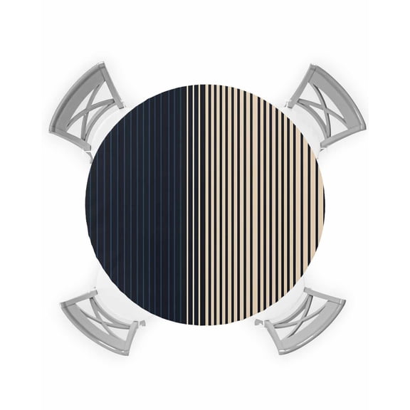 nqOlkjepod Navy Blue Black Stripe Round Tablecloth, Fitted Table Cover with Elastic for 36"-44" Round Tables, Contemporary Clean-lined Abstract Table Cloth Dinning Party Waterproof Tablecloths