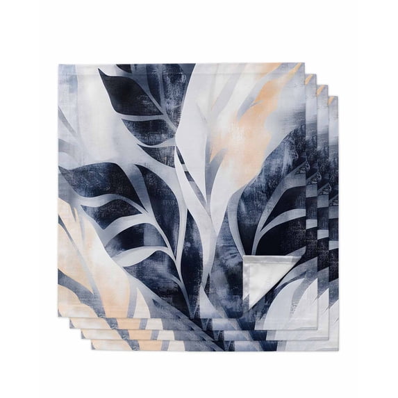 nqOlkjepod Navy Blue Botanical Cloth Napkins Set of 4 Reusable Dinner Napkins, Tropical Palm Leaves Vintage Cocktail Napkin Washable Table Napkins for Wedding/Holiday Party/Baby Shower 20"x20"