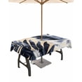 thumbnail image 1 of nqOlkjepod Navy Blue Botanical Outdoor Tablecloth with Umbrella Hole & Zipper, Vintage Tropical Palm Leaves Rectangle Table Cover 60x84 Inch, Dining Waterproof Table Cloth Protector for Patio/Party, 1 of 7