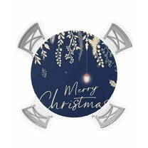 nqOlkjepod Navy Blue Christmas Round Tablecloth, Fitted Table Cover with Elastic for 45"-54" Round Tables, Botanical Snowflake Xmas Vintage Table Cloth Outdoor Dinning Party Waterproof Tablecloths