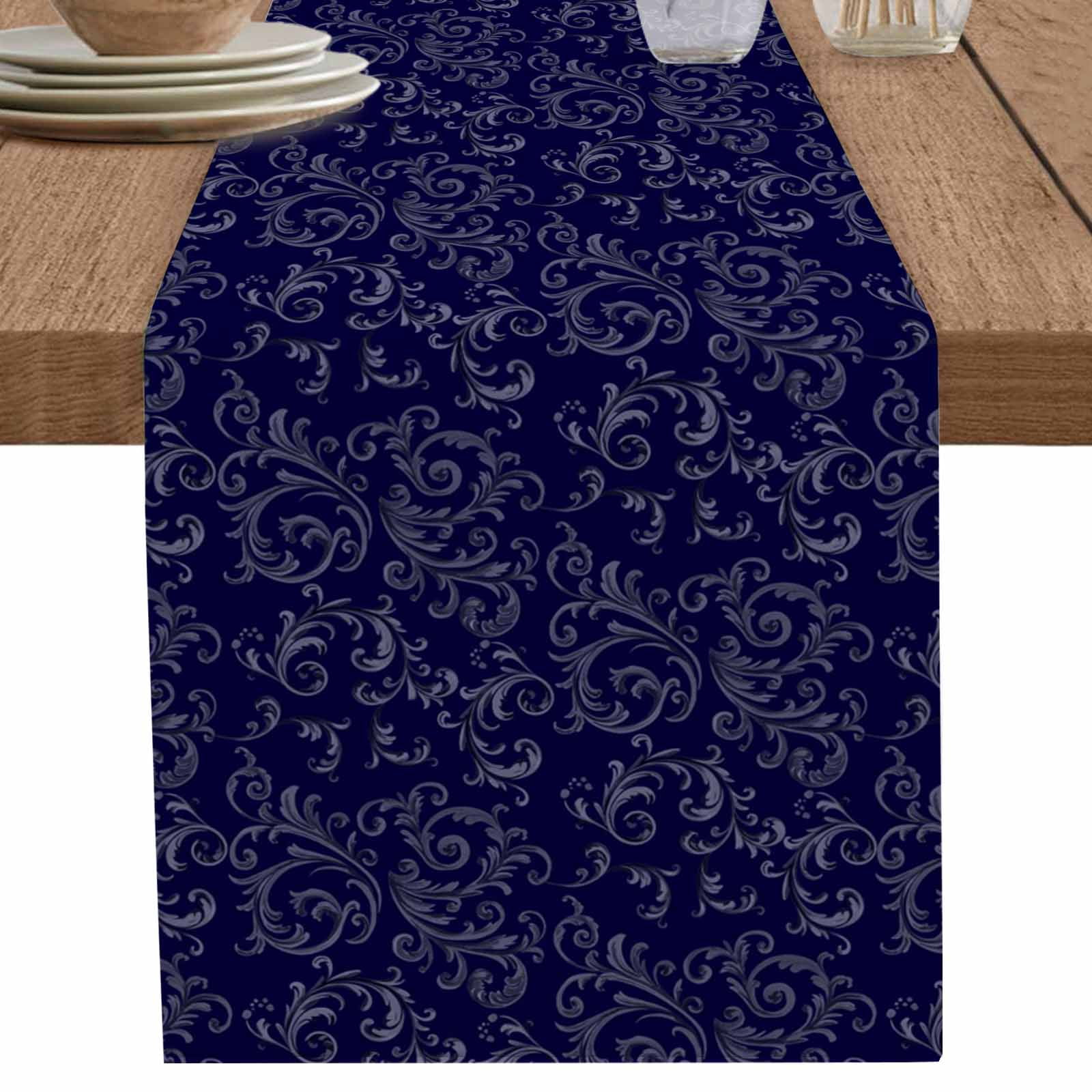 nqOlkjepod Navy Blue Floral Table Runner 90 Inches Long Farmhouse Dress ...