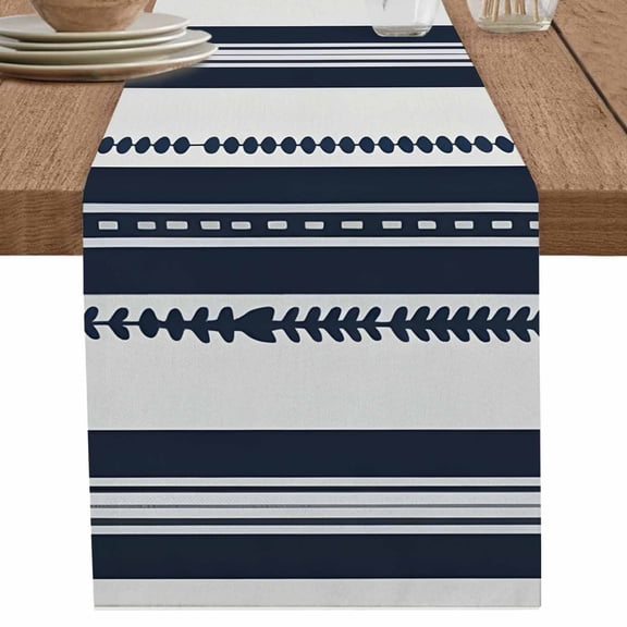 nqOlkjepod Navy Blue Geometric Table Runner 36 Inches Long Farmhouse Dress Scarves, Modern Stripes Art Farmhouse Dining Tablerunner for Coffee Table/Kitchen Island/Party Décor, Small 13" x 36"