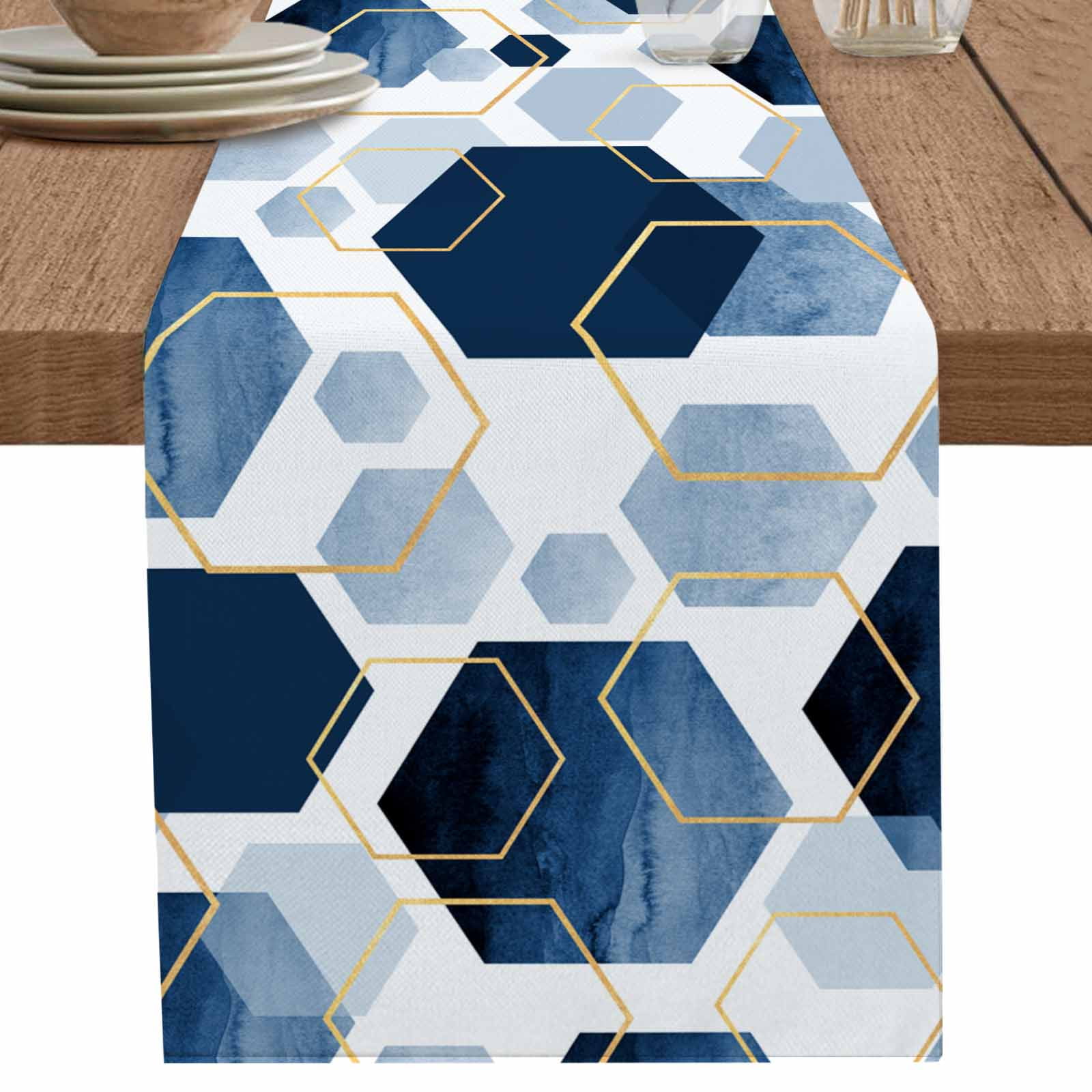 nqOlkjepod Navy Blue Geometric Table Runner 72 Inches Long Farmhouse ...
