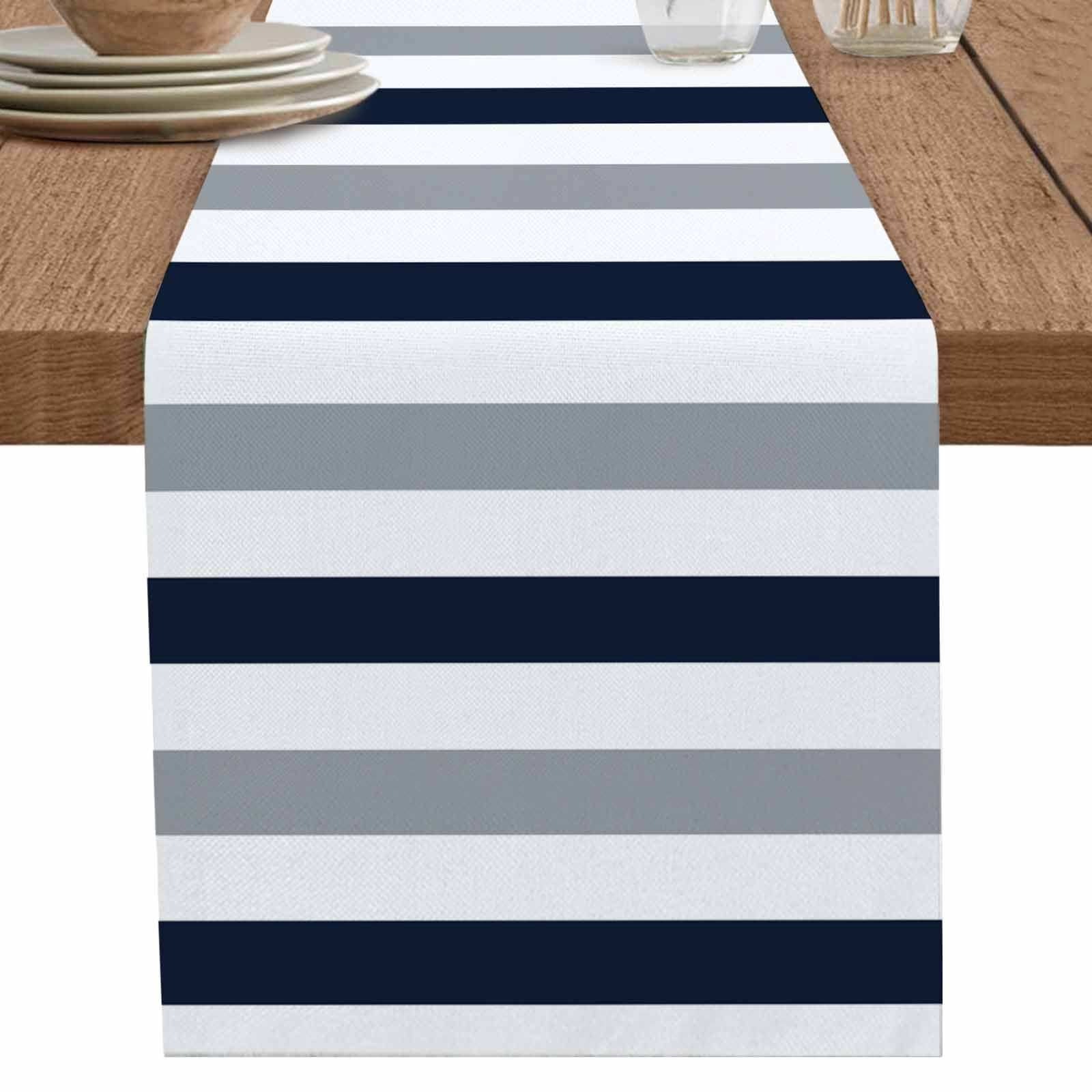 nqOlkjepod Navy Blue Gray Striped Table Runner 72 Inches Long Farmhouse ...