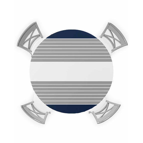 nqOlkjepod Navy Blue Grey Stripe Round Tablecloth, Fitted Table Cover with Elastic for 36"-44" Round Tables, Modern Art Horizontal Striped Table Cloth Outdoor Dinning Party Waterproof Tablecloths