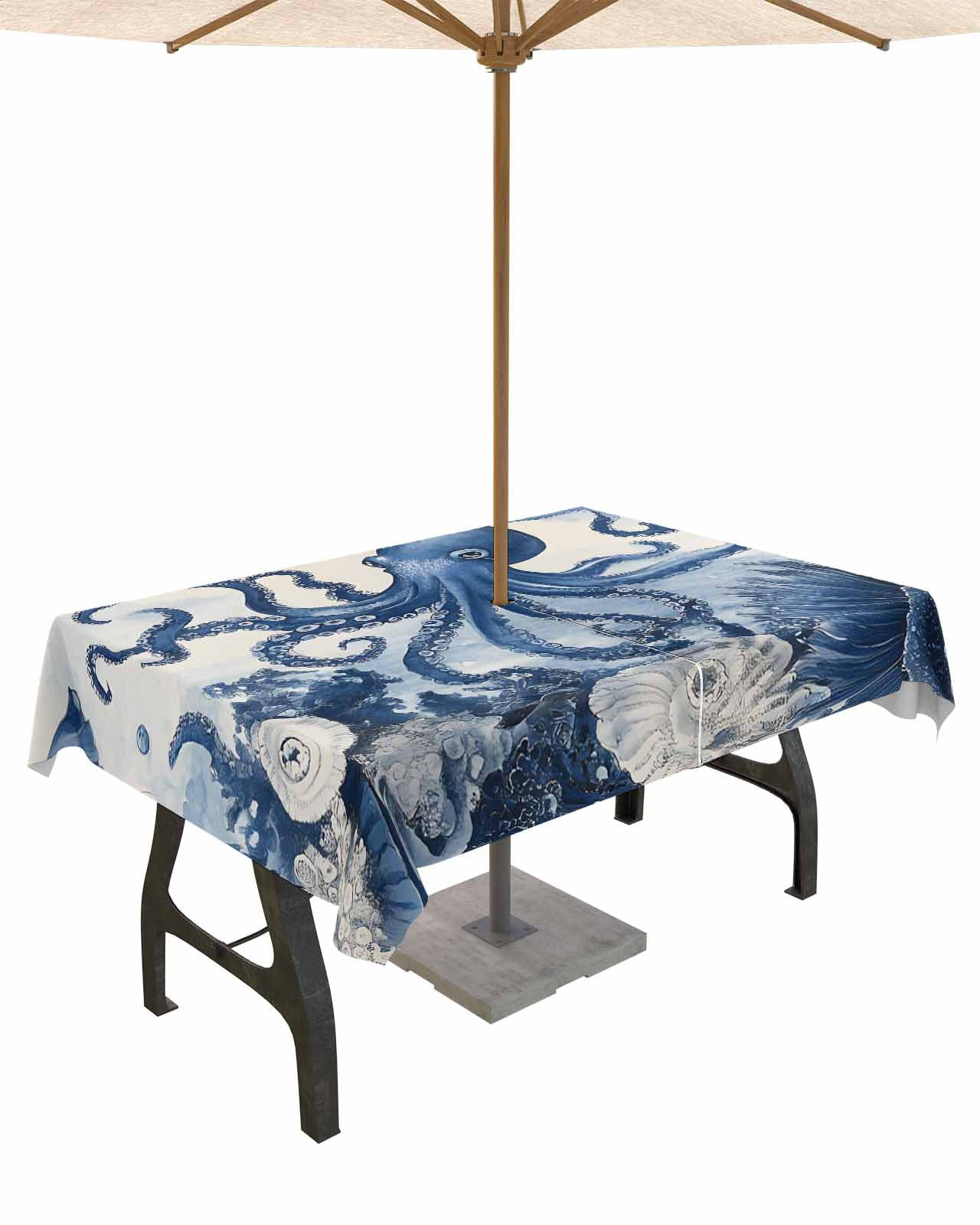 nqOlkjepod Navy Blue Octopus Outdoor Tablecloth with Umbrella Hole ...