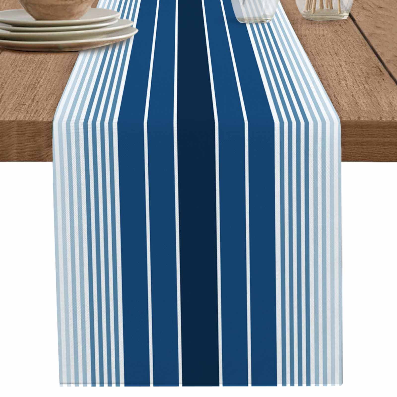 nqOlkjepod Navy Blue Ombre Stripe Table Runner 48 Inches Long Farmhouse ...