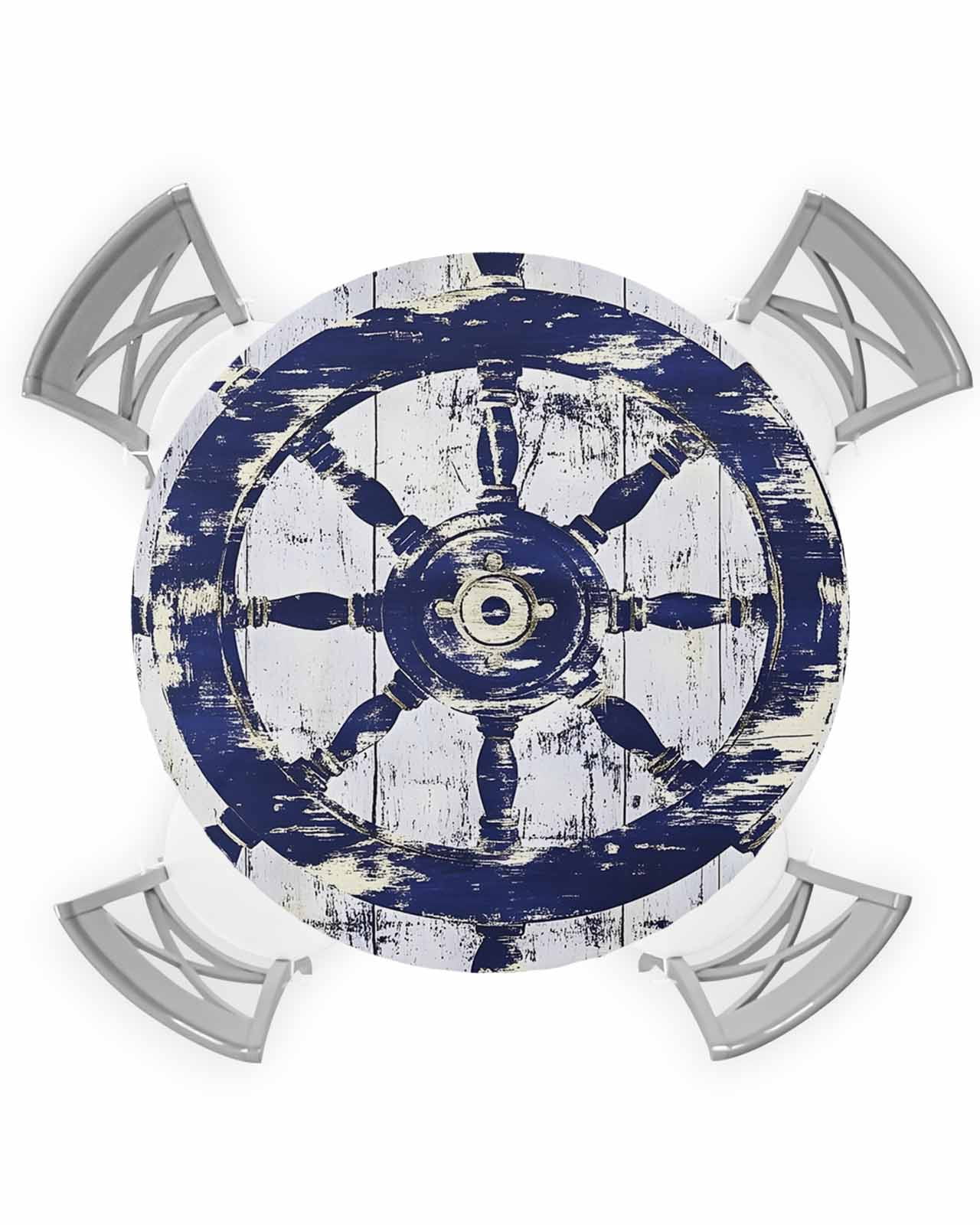 Coastal Beach Round Tablecloth - Waterproof Elastic Fitted Cover For 45''-52'' Outdoor & Indoor Tables