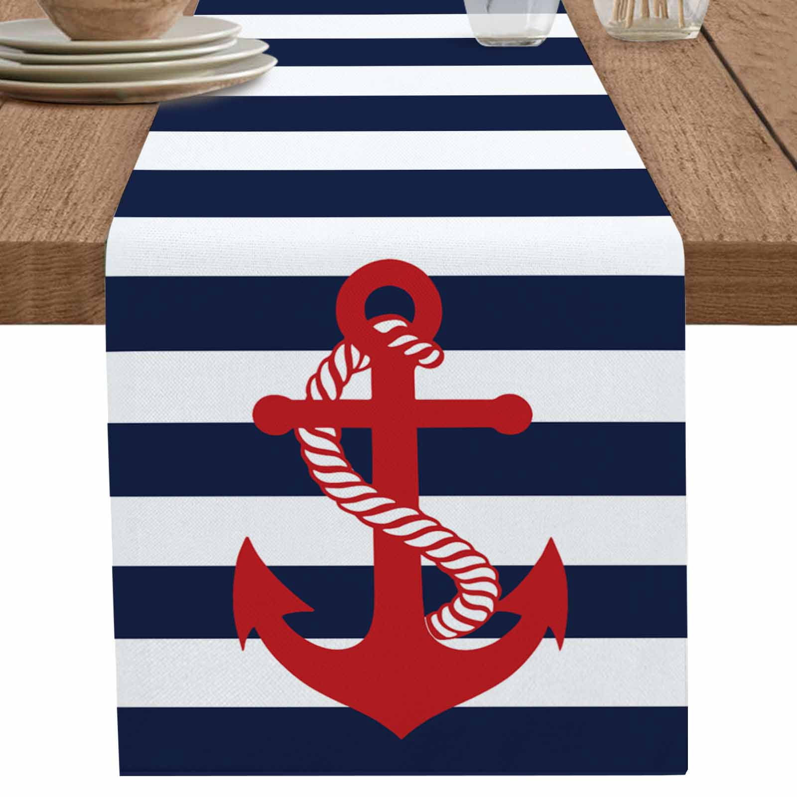 nqOlkjepod Navy Blue Stripe Nautical Table Runner 72 Inches Long ...