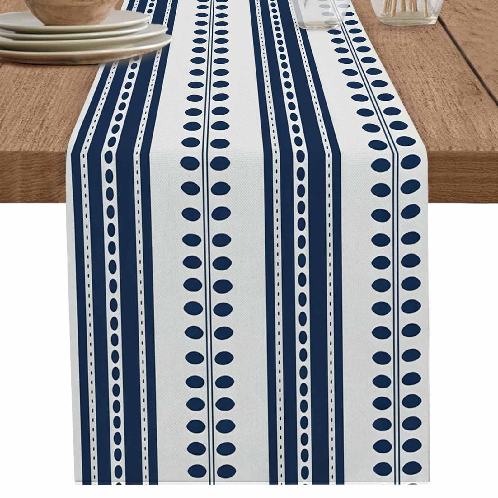 nqOlkjepod Navy Blue Striped Table Runner 120 Inches Long Farmhouse ...