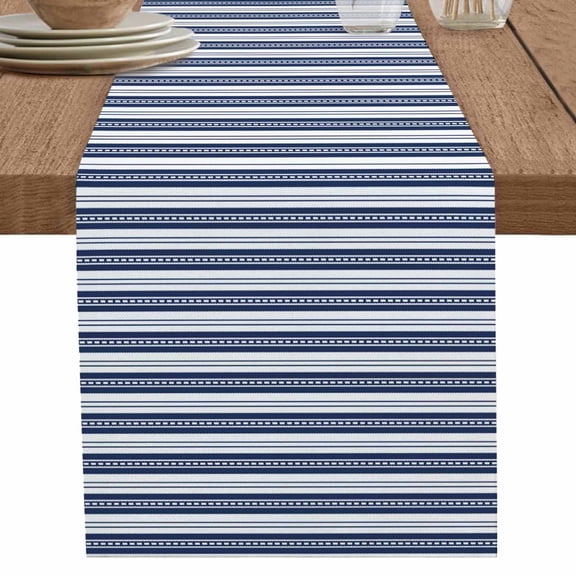 nqOlkjepod Navy Blue Striped Table Runner 36 Inches Long Farmhouse Dress Scarves, Farmhouse Striped Geometric Art Dining Tablerunner for Coffee Table/Kitchen Island/Party Décor, Small 13" x 36"
