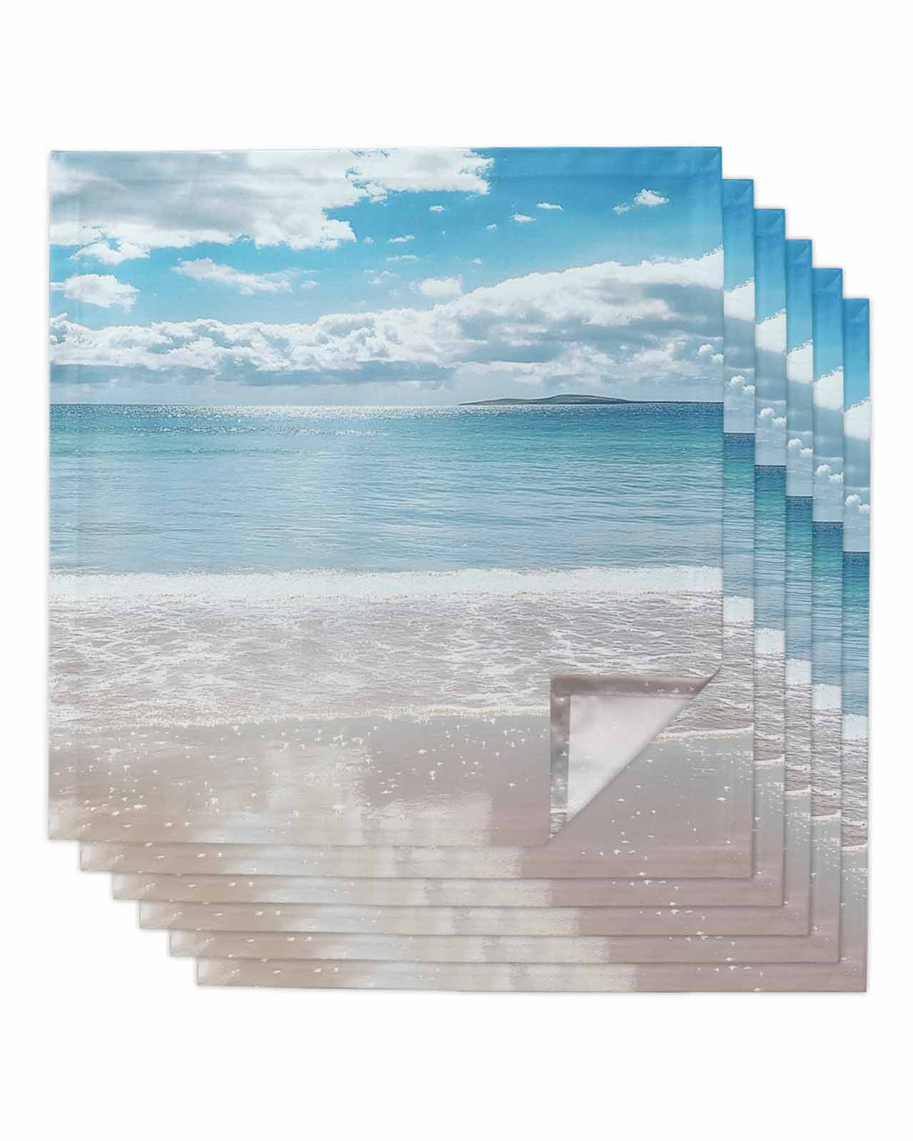 nqOlkjepod Ocean Beach Cloth Napkins Set of 6 Reusable Dinner Napkins ...
