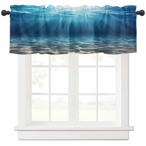 nqOlkjepod Ocean Blue Farmhouse Short Window Curtain Valances, Underwater Sun Light Coastal Sea Scenery Rod Pocket Kitchen Valances for Living Room Bedroom Bathroom Cafe, 1 Panel - 42" x 12"