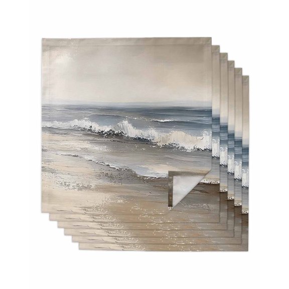 nqOlkjepod Ocean Cloth Napkins Set of 6 Reusable Dinner Napkins, Grey Sky Abstract Beach Minimalism Art Cocktail Napkin Washable Table Napkins for Wedding/Holiday Party/Baby Shower 20"x20"
