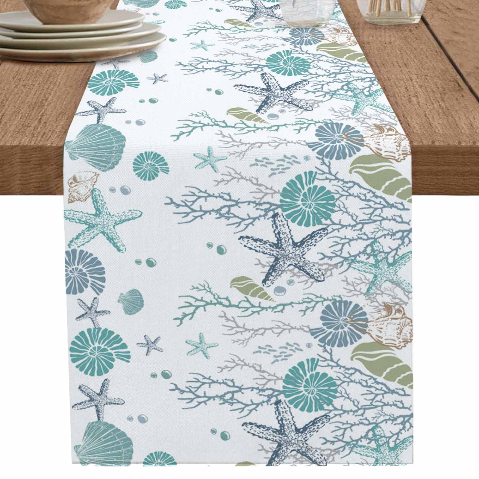 nqOlkjepod Ocean Coastal Table Runner 72 Inches Long Farmhouse Dress ...