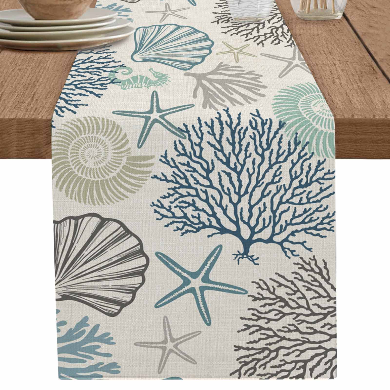 nqOlkjepod Ocean Coastal Table Runner 72 Inches Long Farmhouse Dress ...