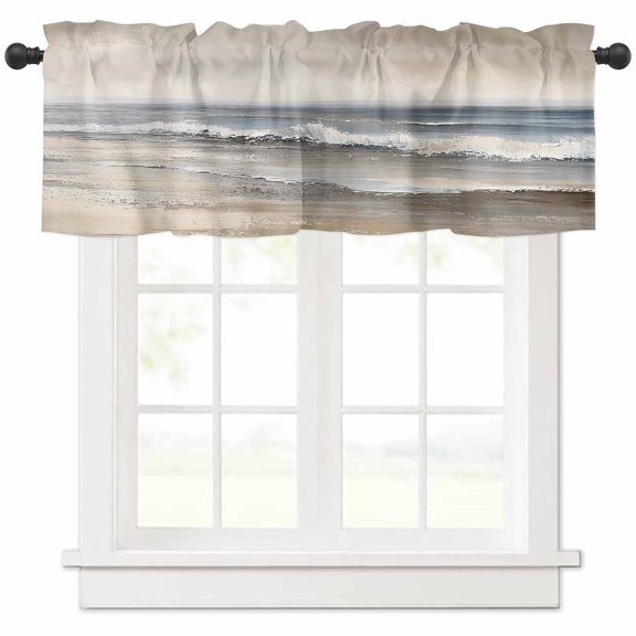 nqOlkjepod Ocean Farmhouse Short Window Curtain Valances, Grey Sky Abstract Beach Minimalism Art Rod Pocket Kitchen Valances for Living Room Bedroom Bathroom Cafe, 1 Panel - 42" x 12"