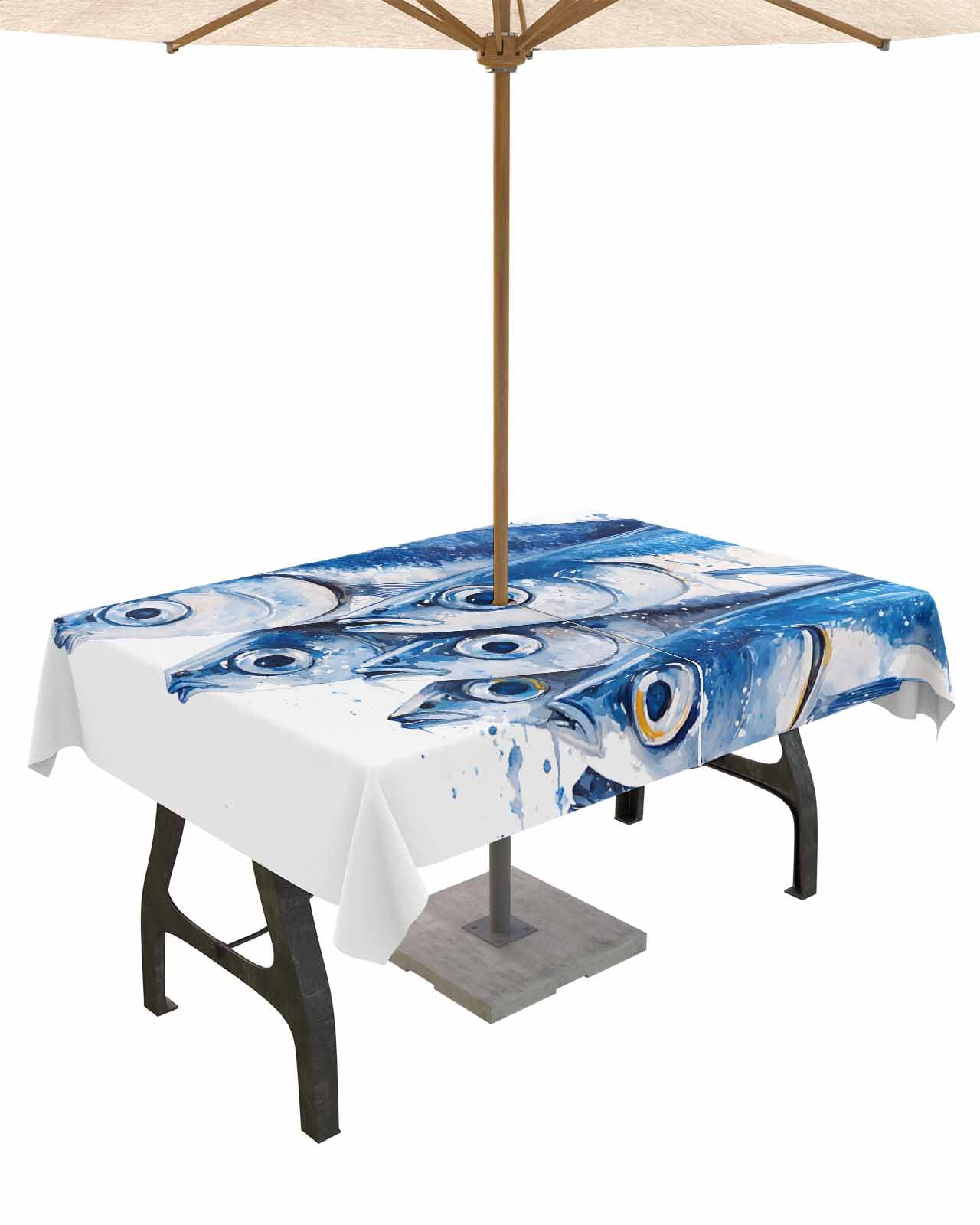 nqOlkjepod Ocean Fish Outdoor Tablecloth with Umbrella Hole & Zipper ...