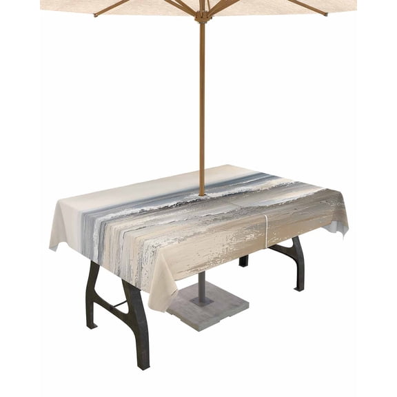 nqOlkjepod Ocean Outdoor Tablecloth with Umbrella Hole & Zipper, Grey Sky Abstract Beach Minimalism Art Rectangle Table Cover 52x70 Inch, Dining Waterproof Table Cloth Protector for Patio/Party
