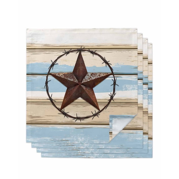 nqOlkjepod Ombre Wooden Grain Cloth Napkins Set of 4 Reusable Dinner Napkins, Western Country Texas Star Retro Cocktail Napkin Washable Table Napkins for Wedding/Holiday Party/Baby Shower 20"x20"
