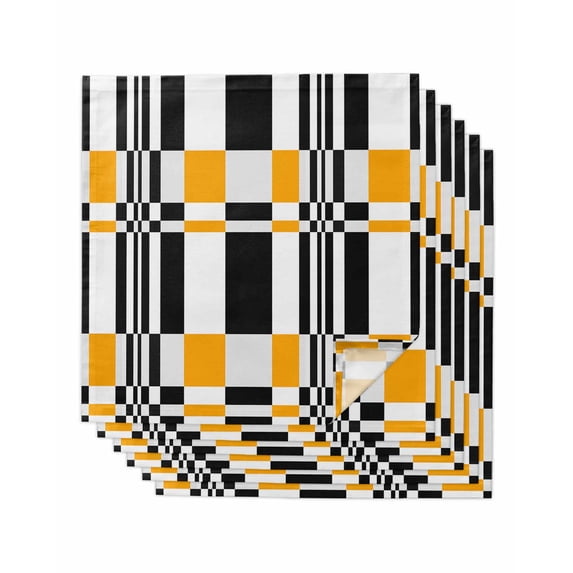 nqOlkjepod Orange Black Geometric Cloth Napkins Set of 6 Reusable Dinner Napkins, Abstract Art Modern Check Plaid Cocktail Napkin Washable Table Napkins for Wedding/Holiday Party/Baby Shower 20"x20"