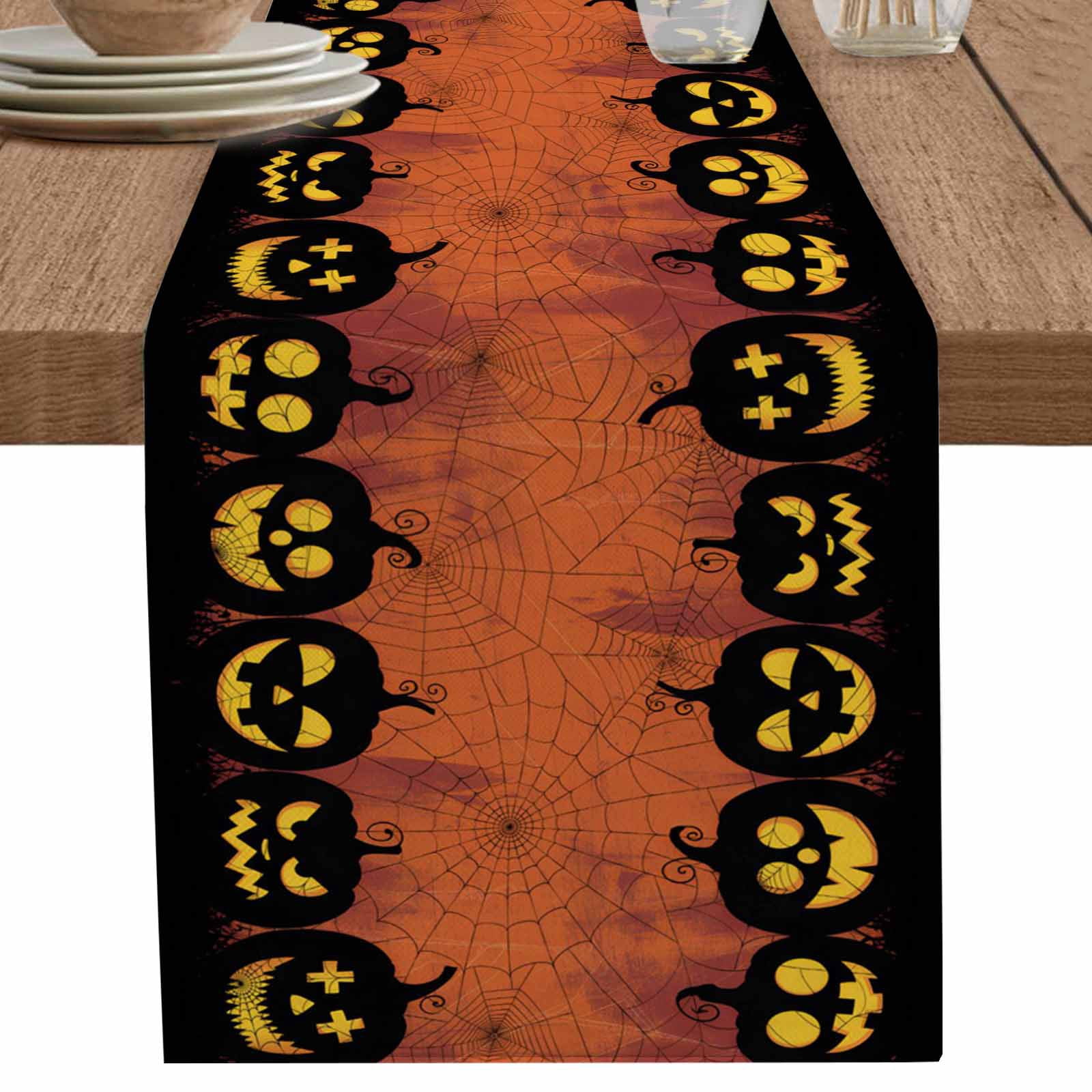 nqOlkjepod Orange Black Halloween Table Runner 70 Inches Long Farmhouse ...