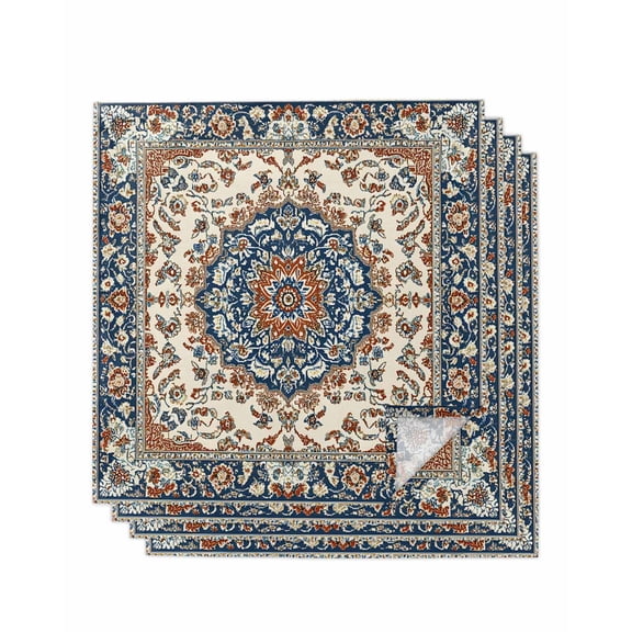 nqOlkjepod Orange Blue Boho Southwestern Cloth Napkins Set of 4 Reusable Dinner Napkins, Antique Ethnic Rustic Cocktail Napkin Washable Table Napkins for Wedding/Holiday Party/Baby Shower 20"x20"
