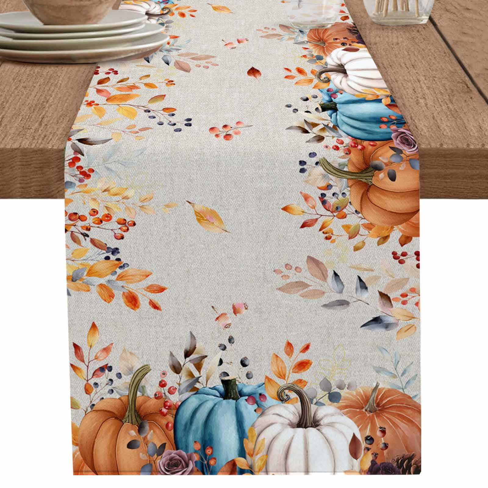 nqOlkjepod Orange Blue Fall Table Runner 36 Inches Long Farmhouse Dress ...