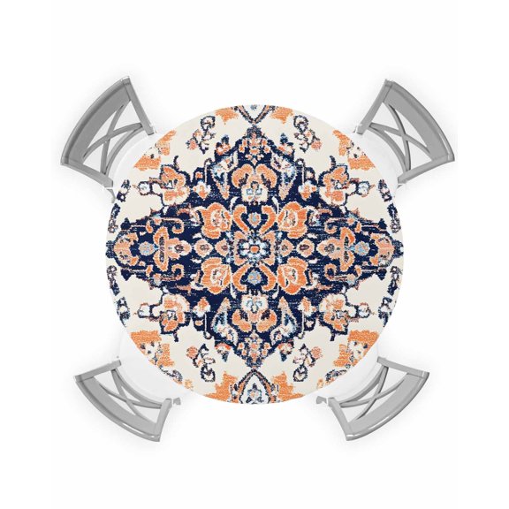 nqOlkjepod Orange Boho Round Tablecloth, Fitted Table Cover with Elastic for 36"-44" Round Tables, Abstract Art Vintage Ethnic Tribe Table Cloth Outdoor Indoor Dinning Party Waterproof Tablecloths