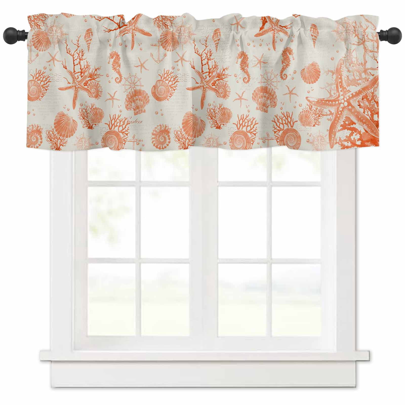 nqOlkjepod Orange Coastal Starfish Farmhouse Short Window Curtain ...
