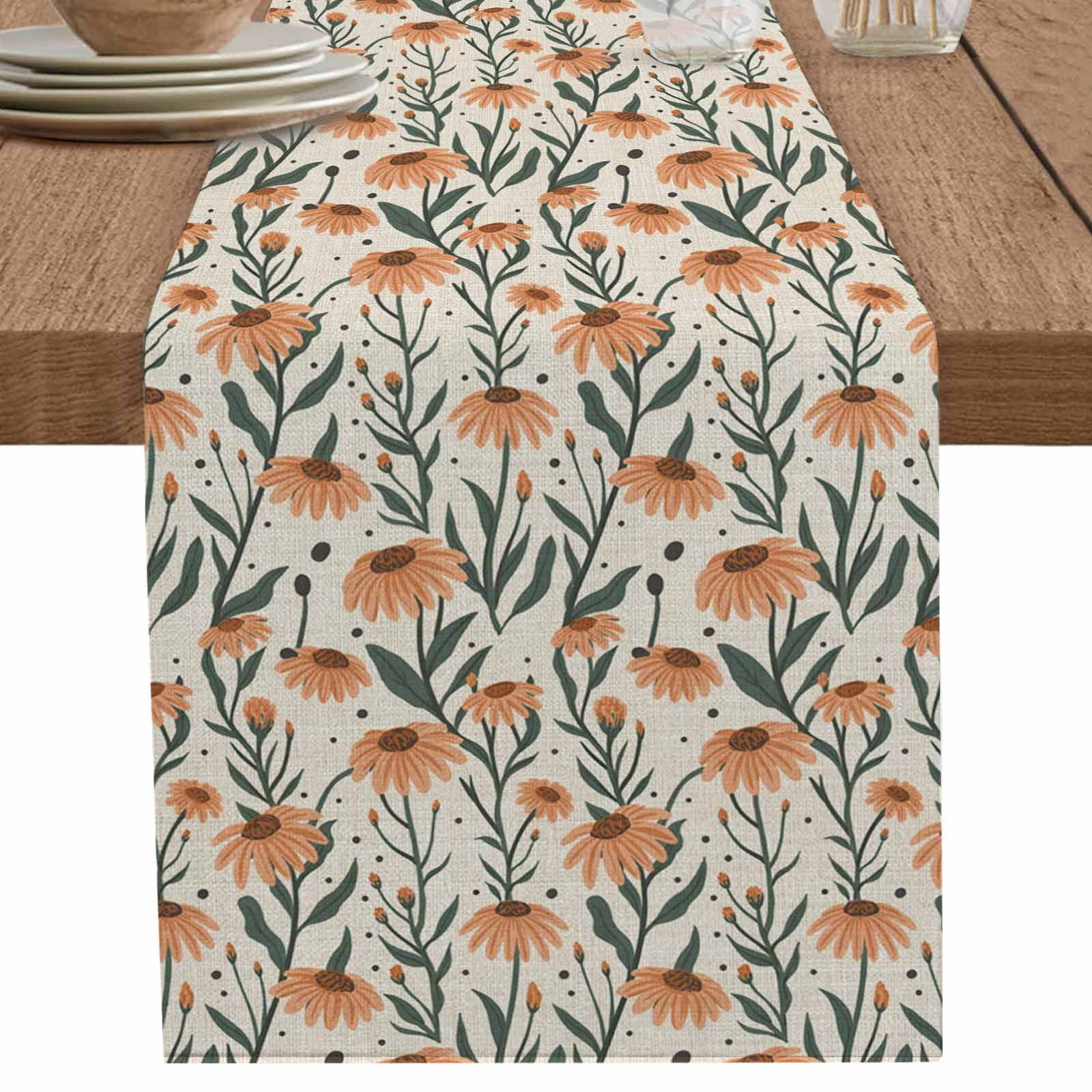 nqOlkjepod Orange Flower Table Runner 72 Inches Long Farmhouse Dress ...