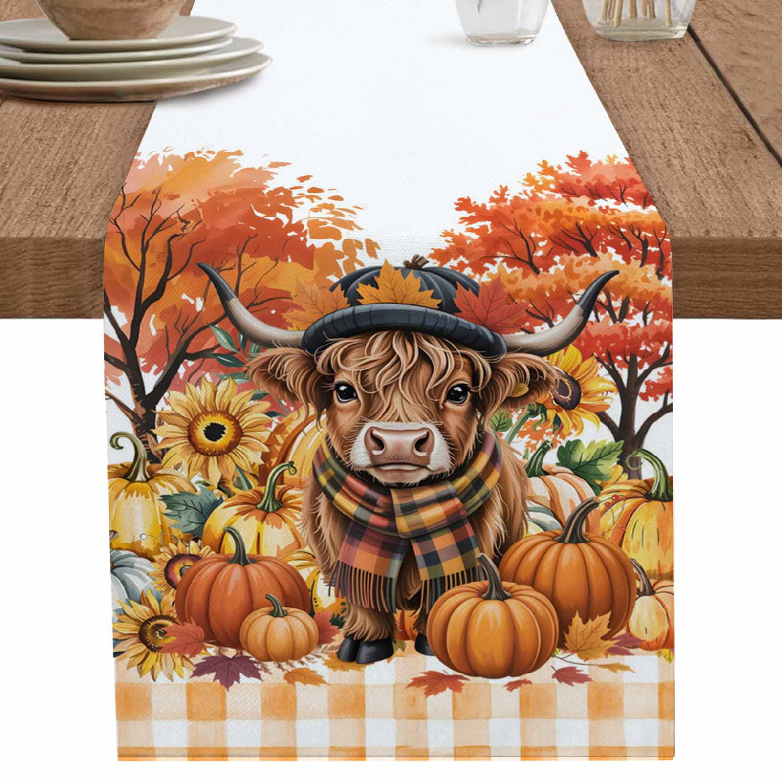 nqOlkjepod Orange Pumpkin Fall Table Runner 72 Inches Long Farmhouse ...