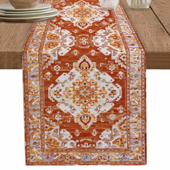 nqOlkjepod Orange Red Boho Table Runner 36 Inches Long Farmhouse Dress Scarves, Ethnic Geometric Middle Century Art Dining Tablerunner for Coffee Table/Kitchen Island/Party Décor, Small 13" x 36"