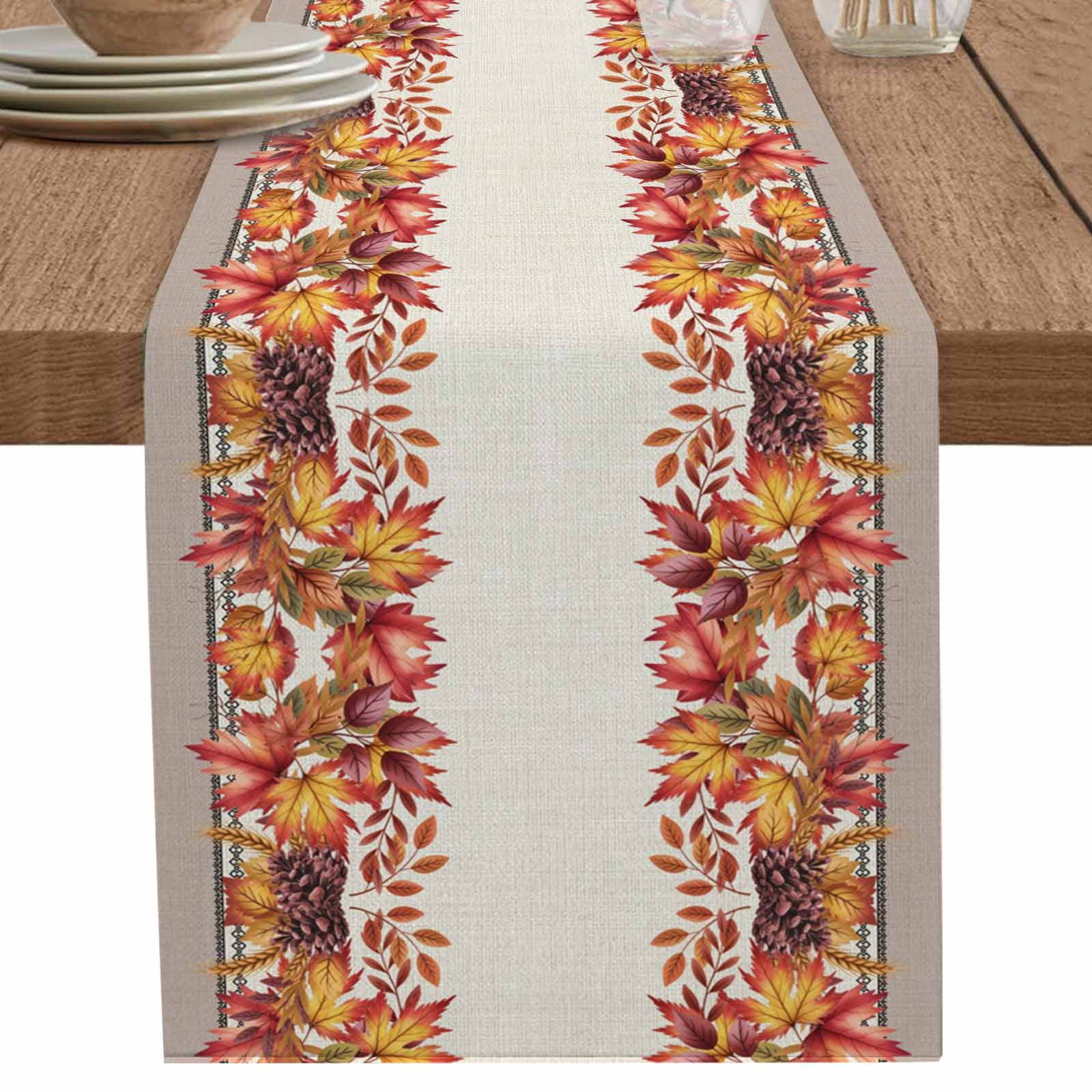nqOlkjepod Orange Red Leaves Fall Table Runner 90 Inches Long Farmhouse ...
