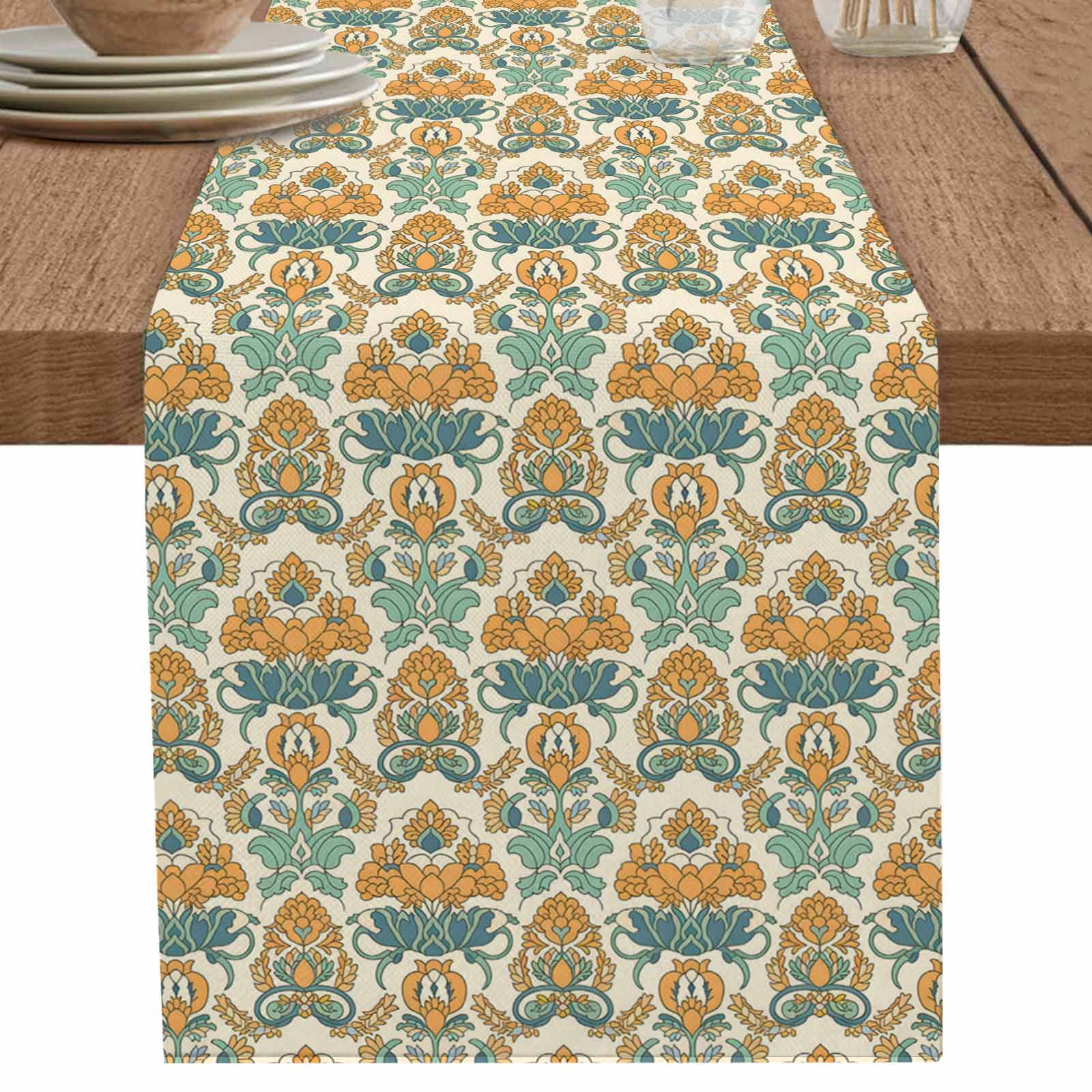 nqOlkjepod Orange Teal Geometric Table Runner 72 Inches Long Farmhouse ...