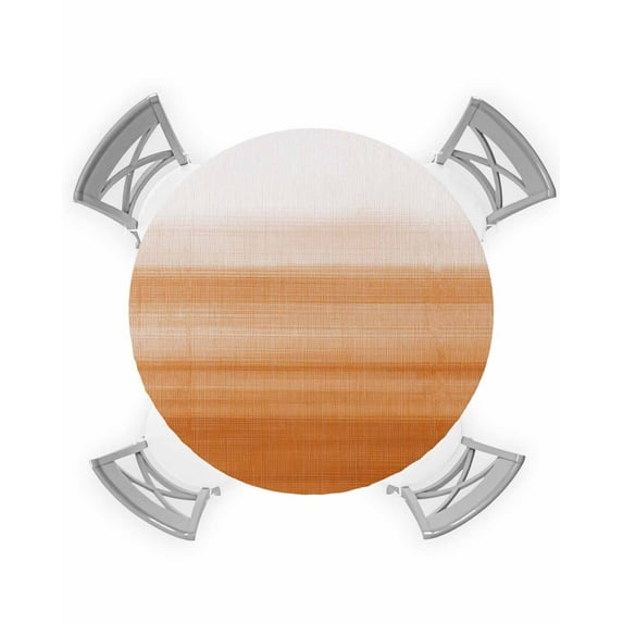nqOlkjepod Orange White Ombre Round Tablecloth, Fitted Table Cover with Elastic for 45"-54" Round Tables, Farmhouse Retro Simple Striped Art Table Cloth Outdoor Dinning Party Waterproof Tablecloths