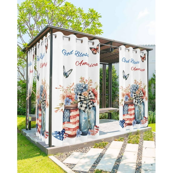 nqOlkjepod Outdoor Curtains for Patio Waterproof, 4th of July Outdoor Privacy Panels Grommet, Independence Day Spring Floral US Flag Blackout Outside Curtains for Porch/Cabana 54"x95", 2 Panels