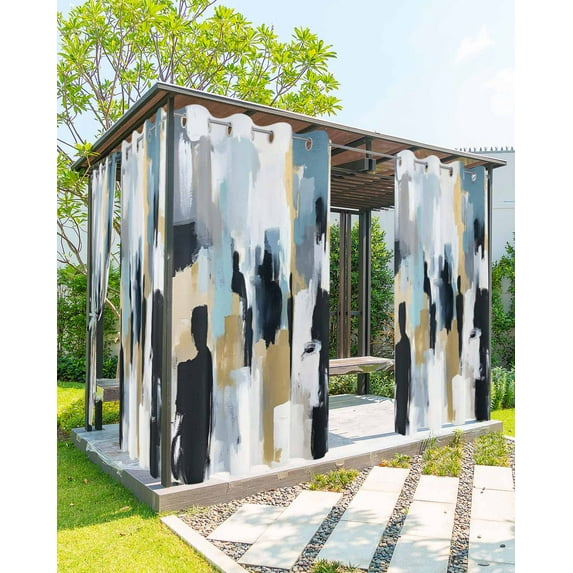 nqOlkjepod Outdoor Curtains for Patio Waterproof, Abstract Black Gold Outdoor Privacy Panels Grommet, Modern Oil Painting Art Blackout Outside Curtains for Porch/Cabana/Pergola 54"x84", 2 Panels