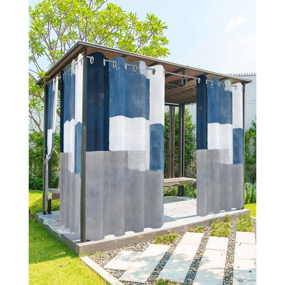 nqOlkjepod Outdoor Curtains for Patio Waterproof, Abstract Blue Outdoor Privacy Panels Grommet, Vintage Grey White Mottled Paint Art Blackout Outside Curtains for Porch/Cabana 54"x84", 1 Panel