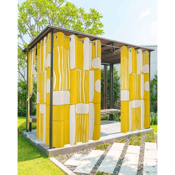 nqOlkjepod Outdoor Curtains for Patio Waterproof, Abstract Yellow Outdoor Privacy Panels Grommet, Modern Artwork Stripe Blackout Outside Curtains for Porch/Cabana/Pergola/Gazebo 54"x108", 1 Panel