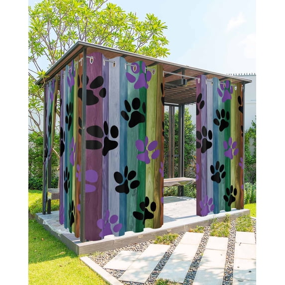 nqOlkjepod Outdoor Curtains for Patio Waterproof, Animals Pow Outdoor Privacy Panels Grommet, Cartoon Colorful Wooden Grain Vintage Blackout Outside Curtains for Porch/Cabana 54"x95", 2 Panels