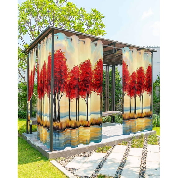 nqOlkjepod Outdoor Curtains for Patio Waterproof, Autumn Leaves Outdoor Privacy Panels Grommet, Orange Sunrise Ombre Lake Reflection Blackout Outside Curtains for Porch/Cabana 54"x108", 2 Panels