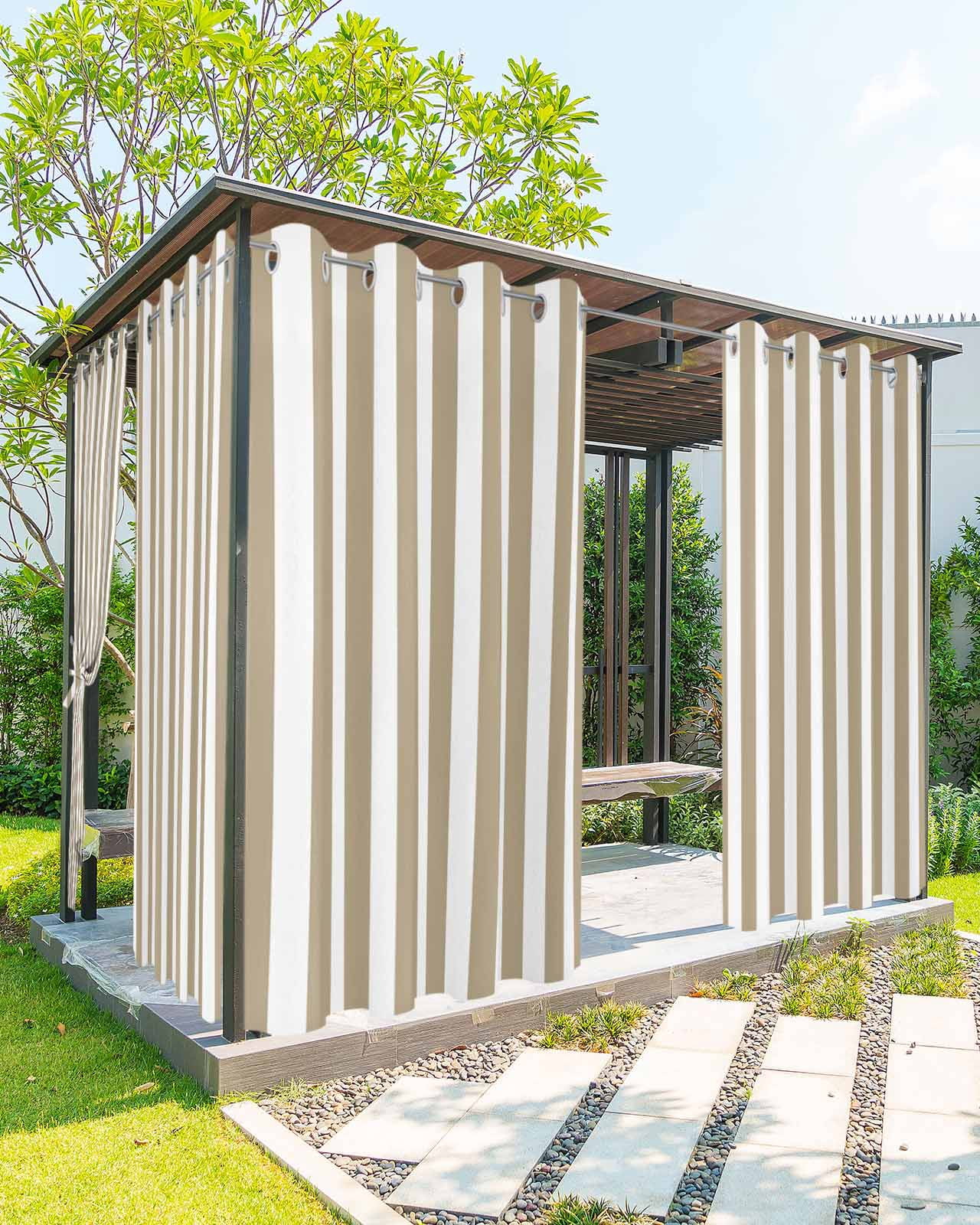 nqOlkjepod Outdoor Curtains for Patio Waterproof, Beige Striped Outdoor Privacy Panels Grommet, Modern Farmhouse Beige White Stripes Blackout Outside Curtains for Porch/Cabana 54"x95", 1 Panel