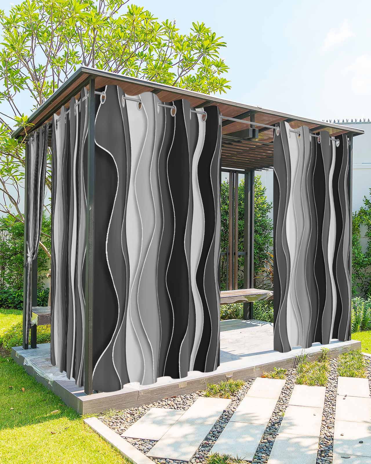 nqOlkjepod Outdoor Curtains for Patio Waterproof, Black Stripes Outdoor Privacy Panels Grommet, Modern Simple Greyish Gradient Lines Blackout Outside Curtains for Porch/Cabana 54"x84", 1 Panel