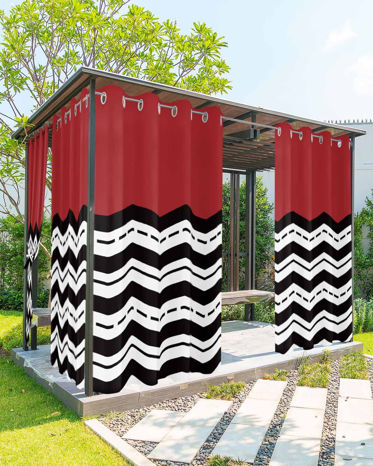 nqOlkjepod Outdoor Curtains for Patio Waterproof, Black Chevron Outdoor  Privacy Panels Grommet, Geometric Grey Print Wavy Striped White Blackout  Outside Curtains for Porch/Cabana 54\, image size:1280x1600