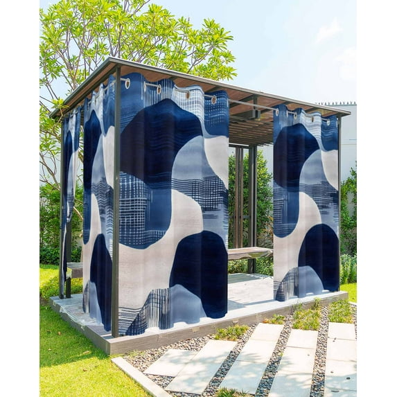 nqOlkjepod Outdoor Curtains for Patio Waterproof, Blue Geometric Outdoor Privacy Panels Grommet, Vintage White Blue Abstract Art Blackout Outside Curtains for Porch/Cabana/Pergola 54"x95", 2 Panels