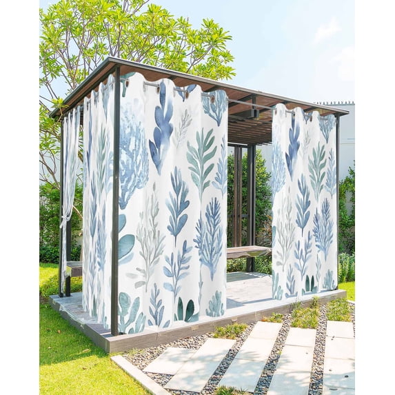nqOlkjepod Outdoor Curtains for Patio Waterproof, Blue Green Botanical Outdoor Privacy Panels Grommet, Retro Summer Watercolor Leaf Plant Blackout Outside Curtains for Porch/Cabana 54"x84", 2 Panels